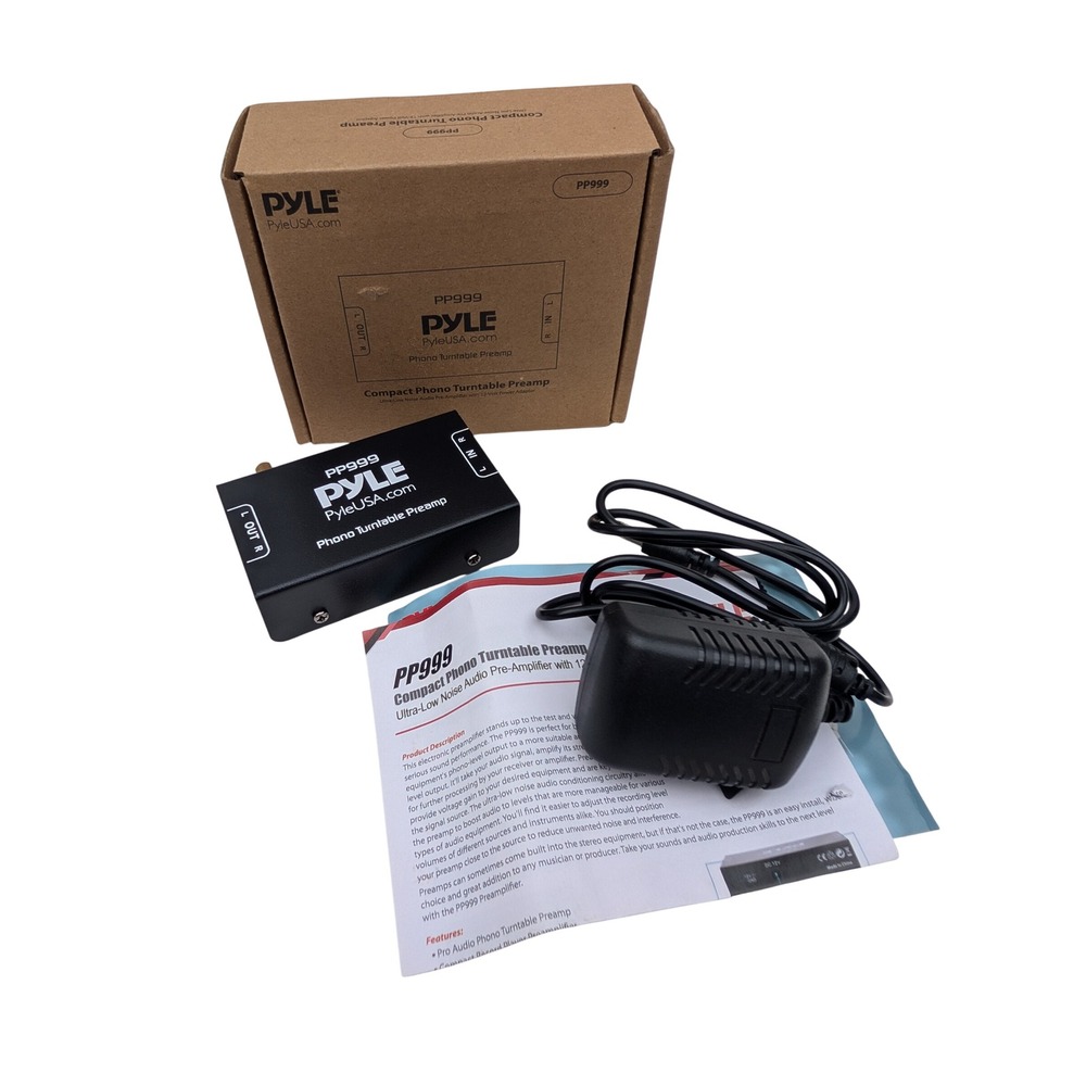 Pyle PP999 Compact Phono Turntable Preamp Ultra-Low Noise Black with 12V Adapter